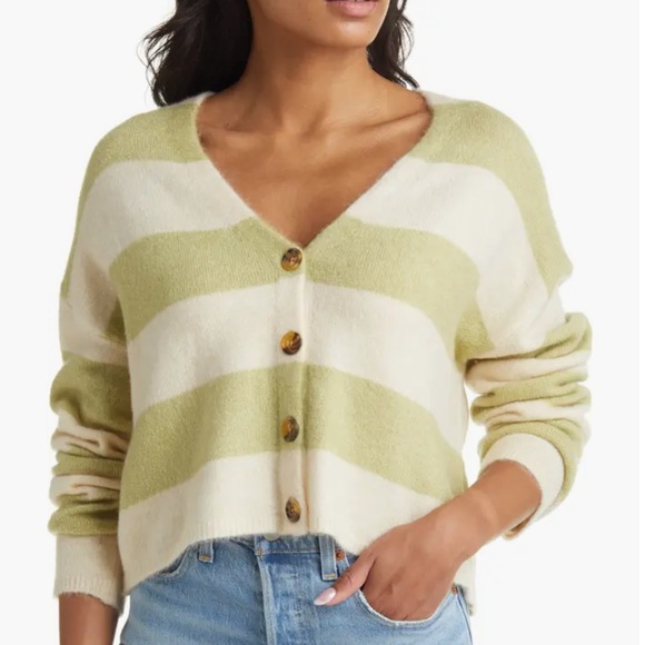 Billabong Sweaters - Billabong Summer Luvin' Stripe Cardigan In Agave, size Medium